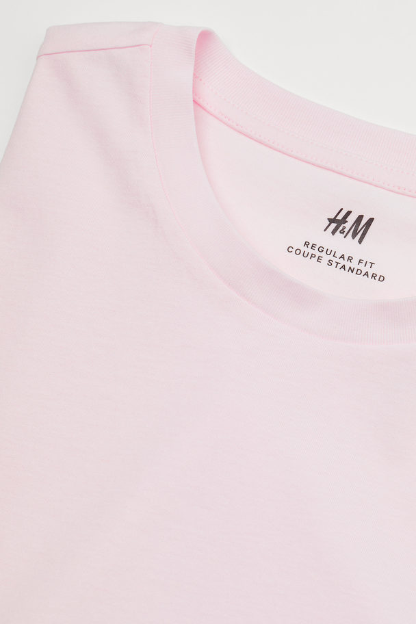 H&M Round-neck T-shirt Regular Fit Light Pink