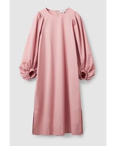 Puff-sleeve Midi Dress Pink