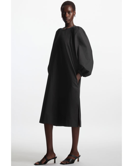 COS Puff-sleeve Midi Dress Black