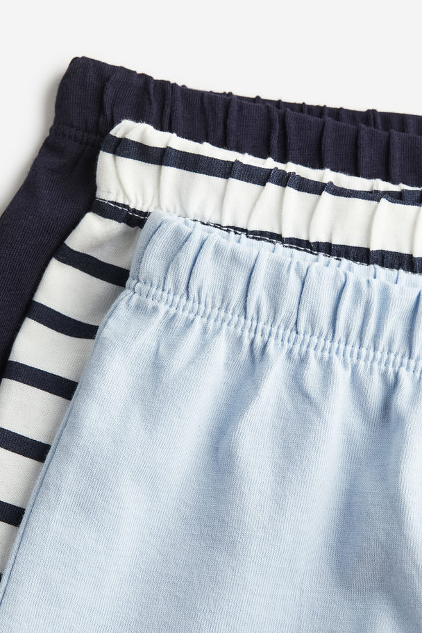 H&M 3-pack Cotton Shorts Light Blue/striped