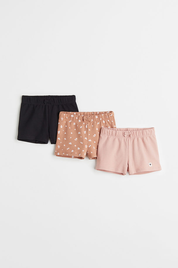 H&M 3-pack Cotton Shorts Powder Pink/black