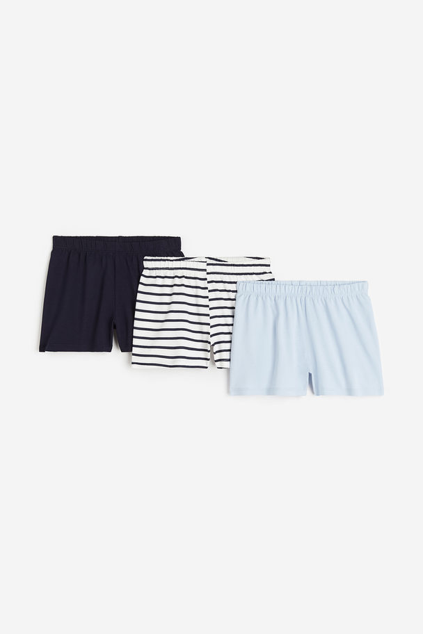 H&M 3-pack Cotton Shorts Light Blue/striped