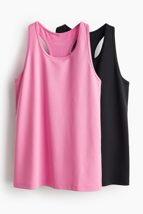 H&M 2er-Pack DryMove™ Sport-Tanktops Rosa/Schwarz