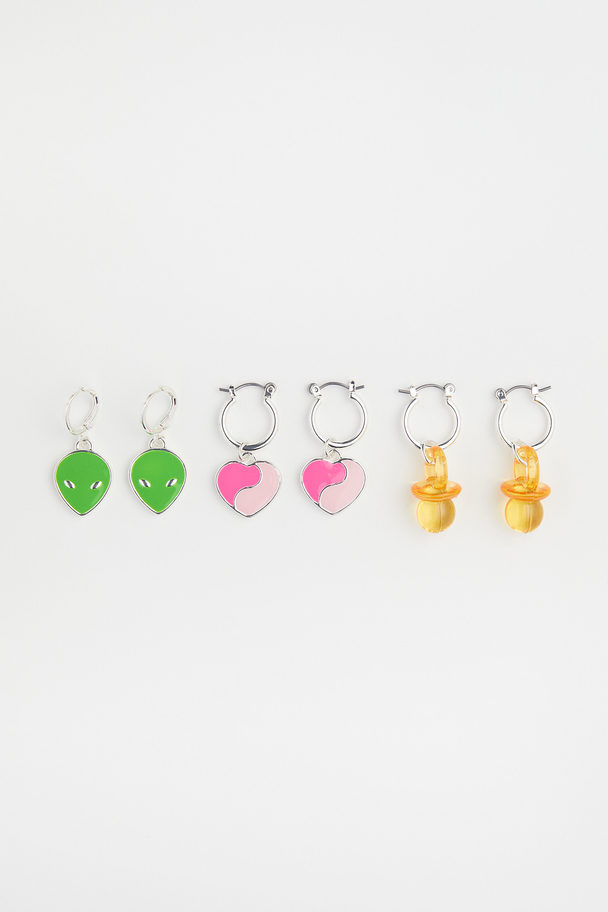 H&M 3 Pairs Earrings Green/pink/yellow
