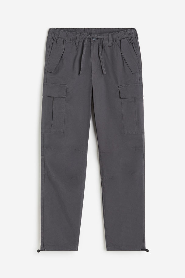 H&M Regular Fit Ripstop Cargo Trousers Dark Grey