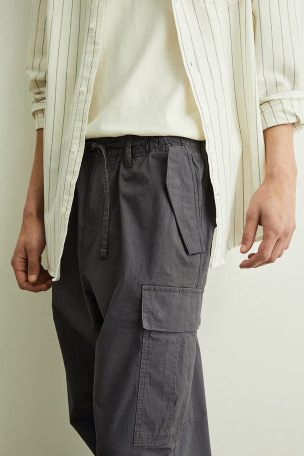 H&M Regular Fit Ripstop Cargo Trousers Dark Grey