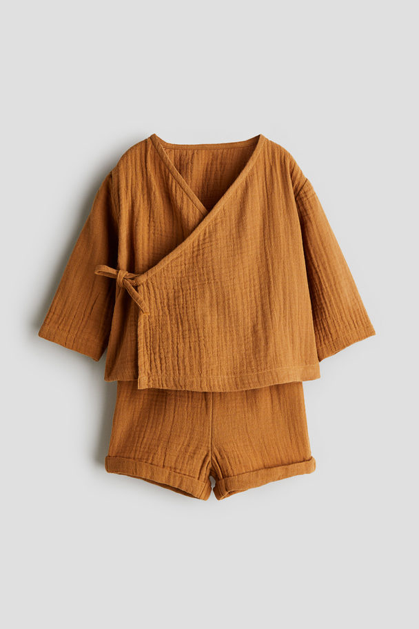 H&M 2-piece Cotton Muslin Set Brown