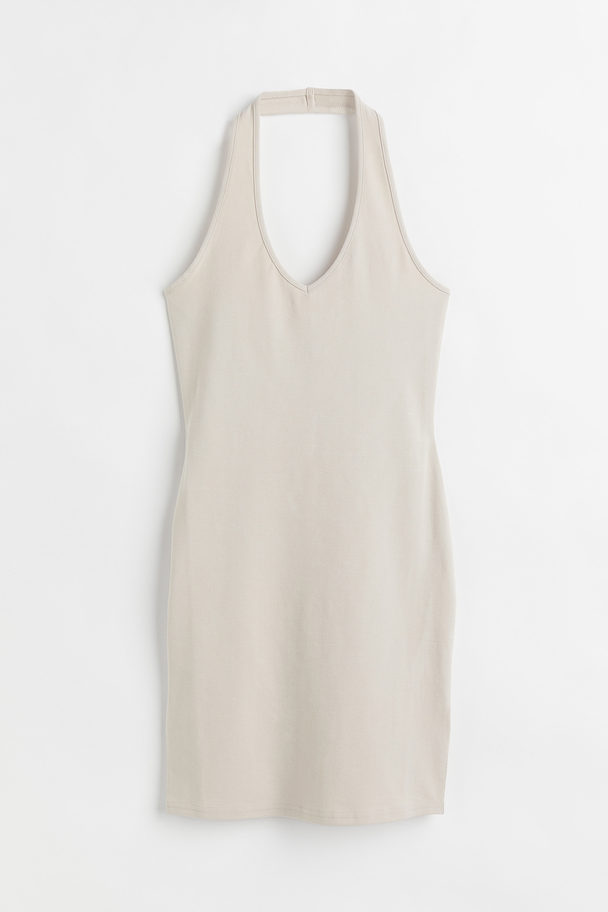 H&M Cotton Halterneck Dress Light Beige