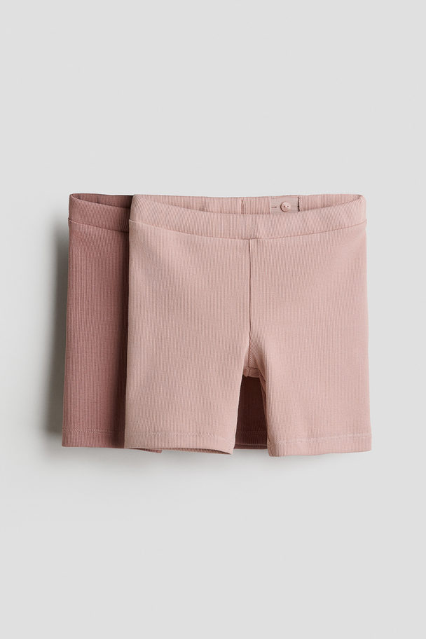 H&M 2-pack Ribbestrikket Sykkelshorts Tåkerosa/lys Rosa