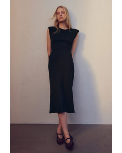 Shoulder-pad Midi Dress Black