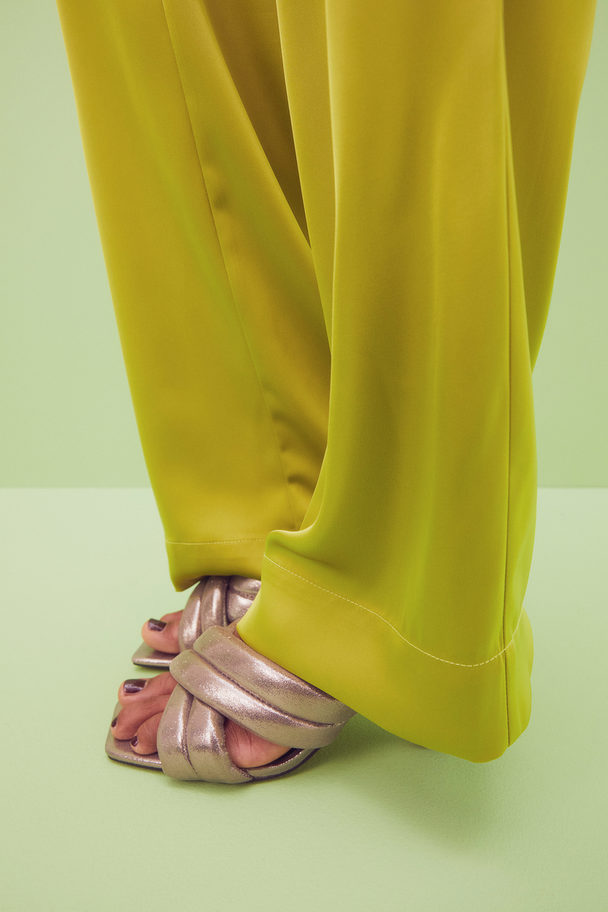 H&M Wide Satin Trousers Yellow-green