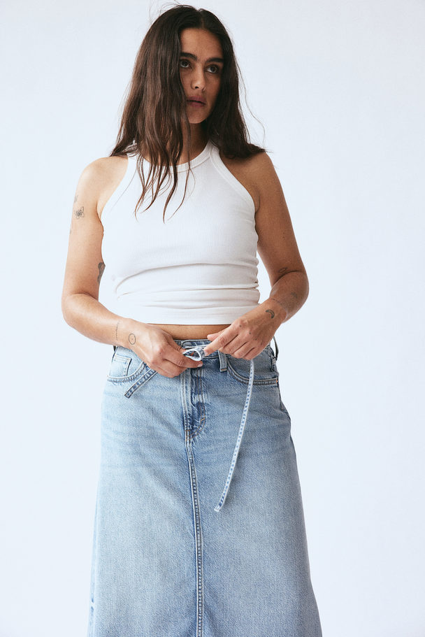 H&M Feather Soft Denim Rok Licht Denimblauw