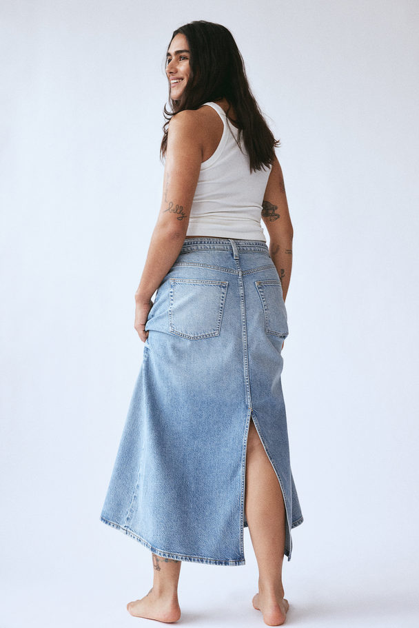 H&M Feather Soft Denim Rok Licht Denimblauw