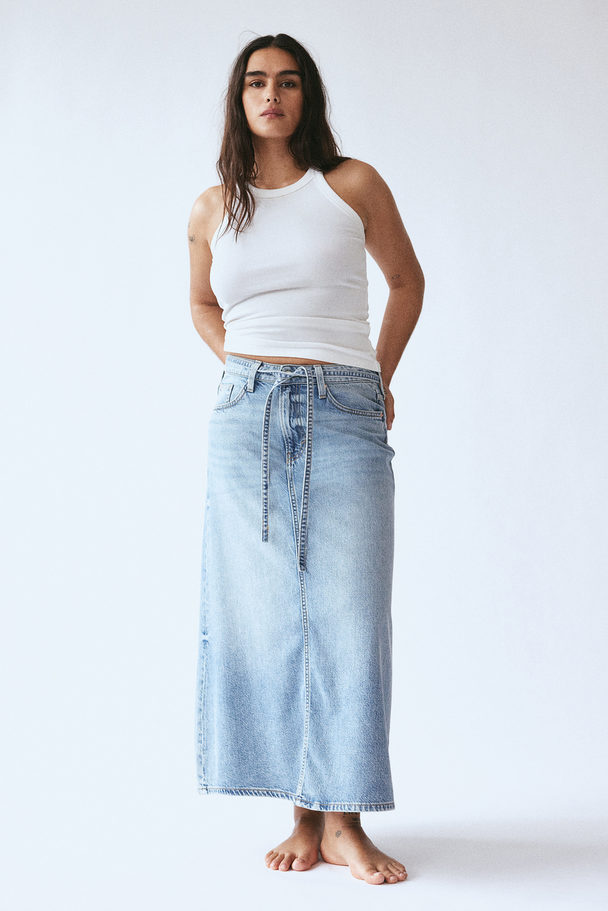 H&M Feather Soft Denim Rok Licht Denimblauw