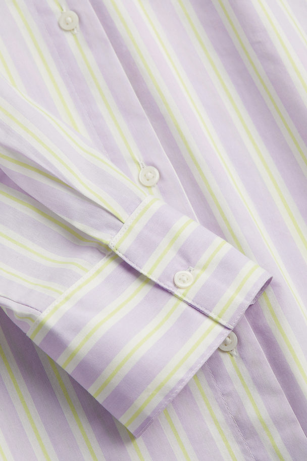 H&M Oversized Cotton Shirt Light Purple/striped