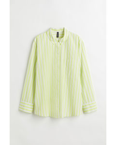 Oversized Cotton Shirt Light Green/striped