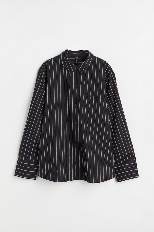 H&M Oversized Skjorte I Poplin Sort/hvit Stripet