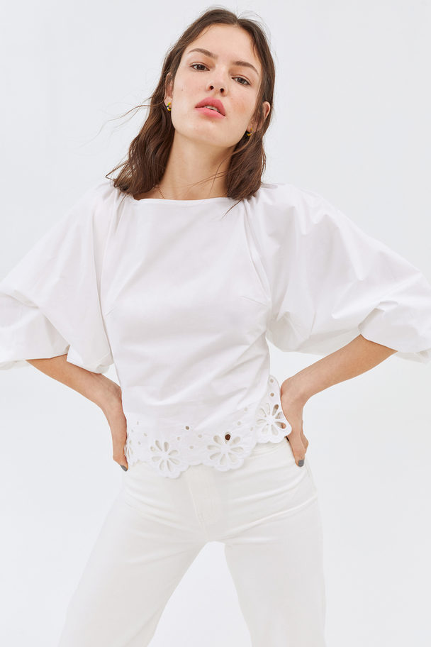 H&M Broderie Anglaise-hemmed Blouse White