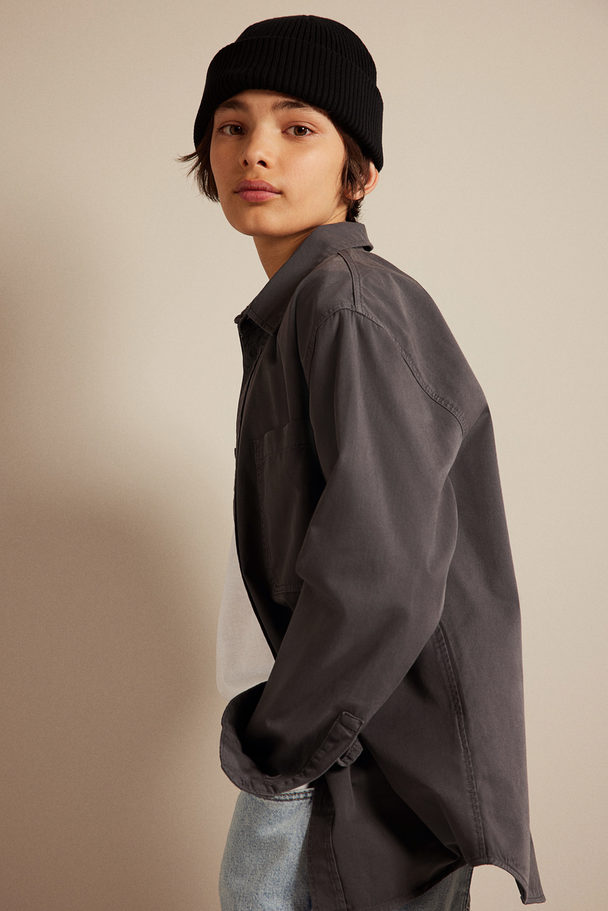 H&M Long-sleeved Shirt Dark Grey