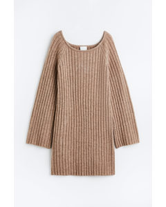 Rib-knit Dress Dark Beige