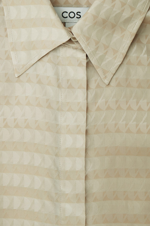 COS Geometric-jacquard Satin Shirt Light Beige / Geometric