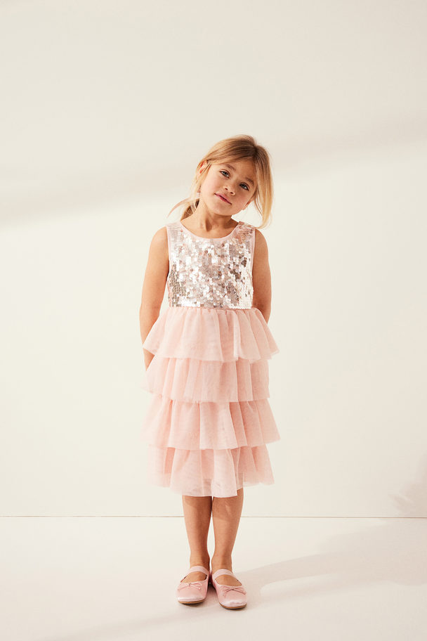 H&M Sequined Tulle Dress Light Pink
