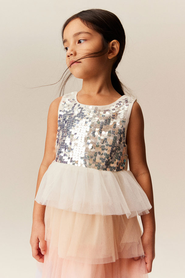 H&M Tüllkleid mit Pailletten Weiß/Farbverlauf