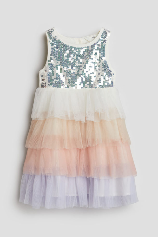 H&M Sequined Tulle Dress White/gradient