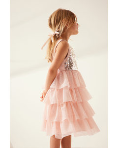 Sequined Tulle Dress Light Pink
