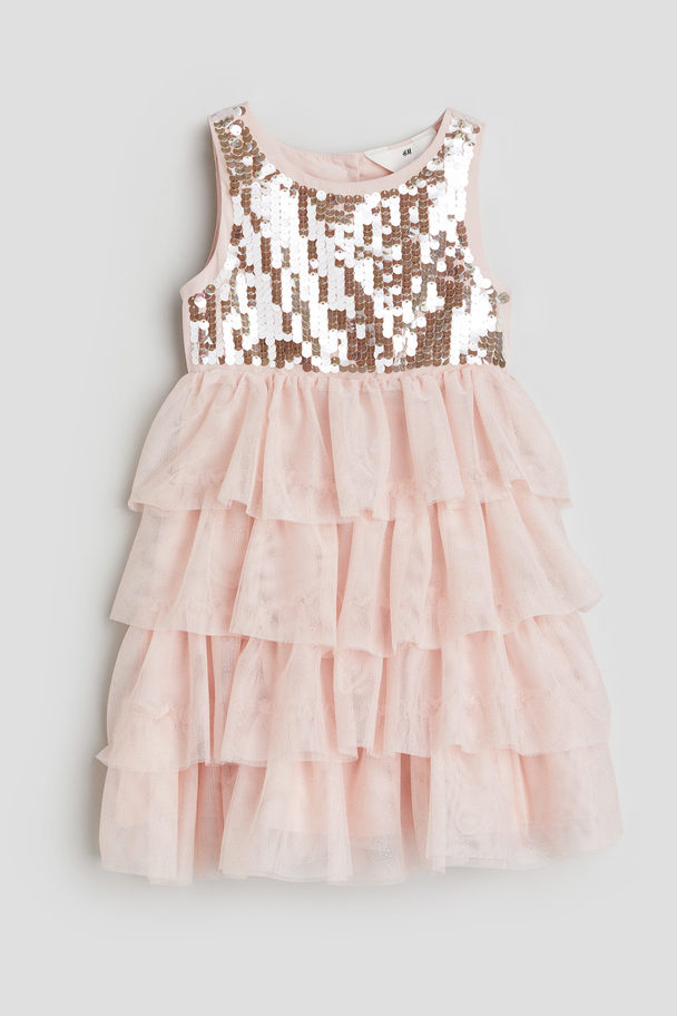 H&M Sequined Tulle Dress Light Pink