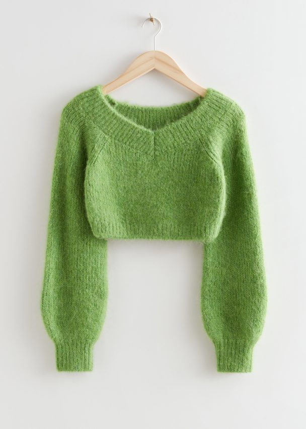 & Other Stories Off-shoulder Wool Knit Jumper Green