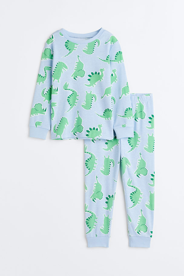 H&M Tricot Pyjama Lichtblauw/dinosaurussen