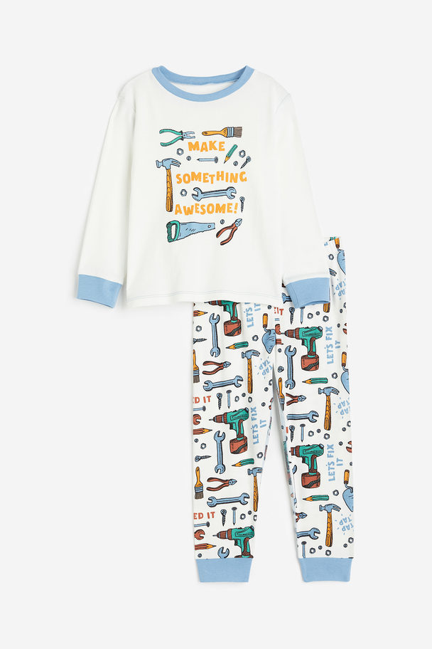 H&M Pyjamas I Trikå Naturvit/verktyg