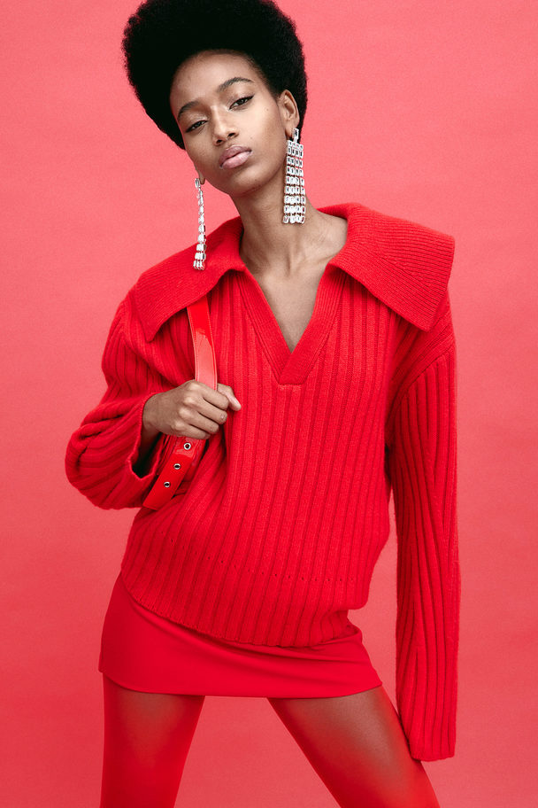 H&M Wollpullover mit Kragen Rot