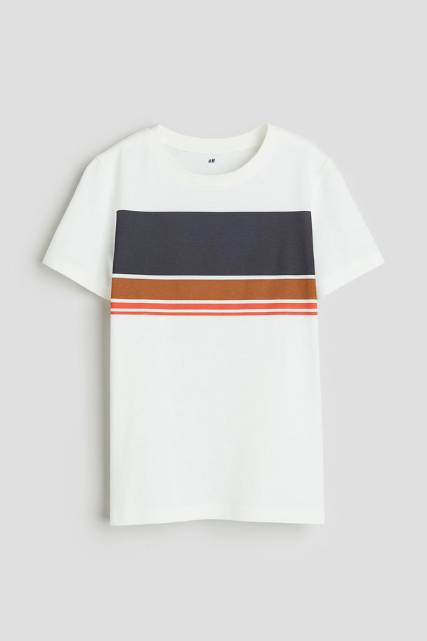 H&M T-Shirt mit Print Weiß/Dunkelgrau