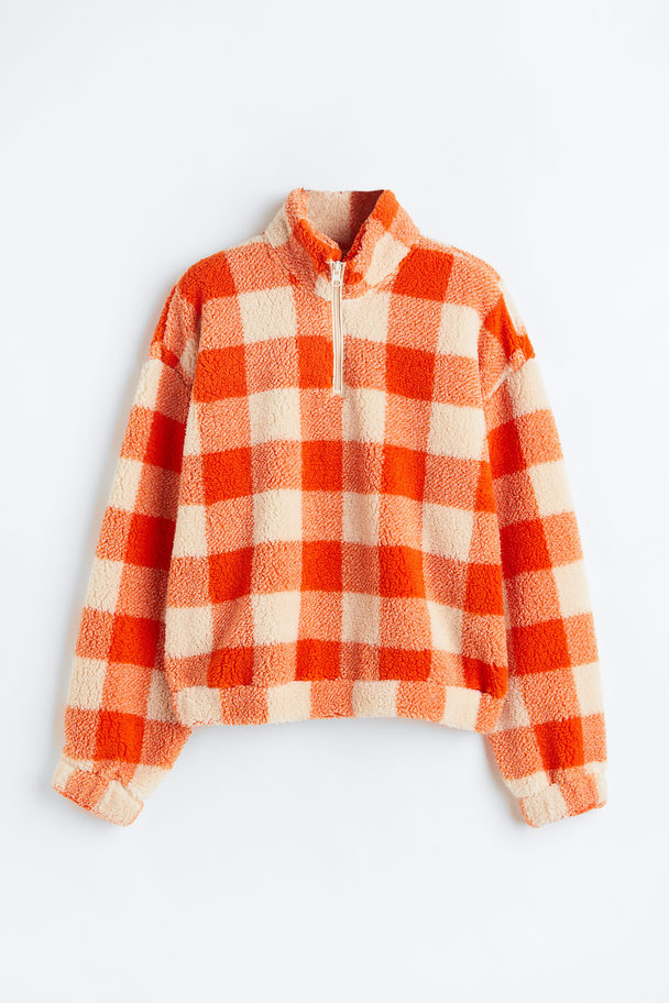 H&M Sweatshirt aus Teddyfleece mit Zipper Orange/Kariert