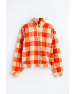 Sweatshirt aus Teddyfleece mit Zipper Orange/Kariert