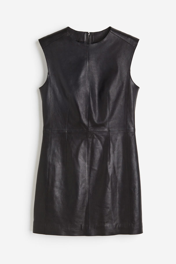 H&M Minikleid aus Leder Schwarz