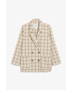 Double Breasted Blazer Brown And Beige Plaid