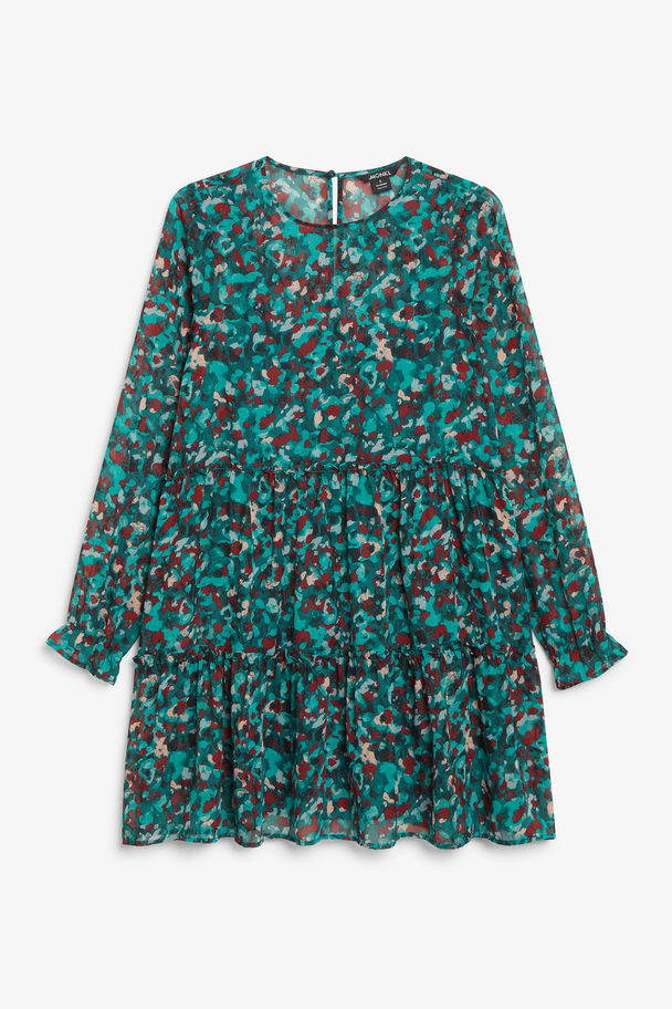 Monki Mini Dress With Ruffle Details Abstract Pattern