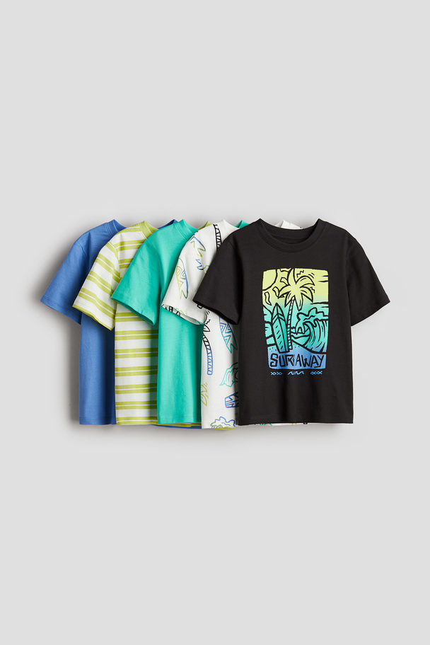 H&M 5-pack T-shirt I Trikot Mørk Grå/surf Away