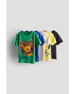 5-pack Jersey T-shirts Green/animals