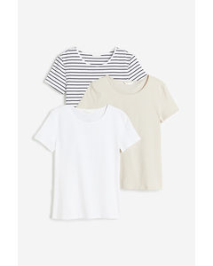 3-pack T-shirts Light Beige/white/striped