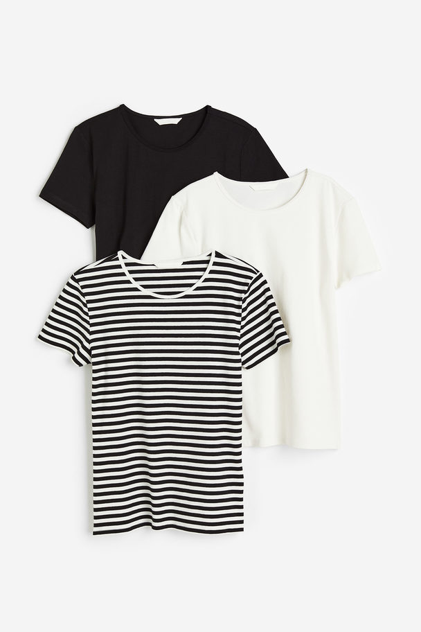 H&M 3-pack T-shirts White/striped