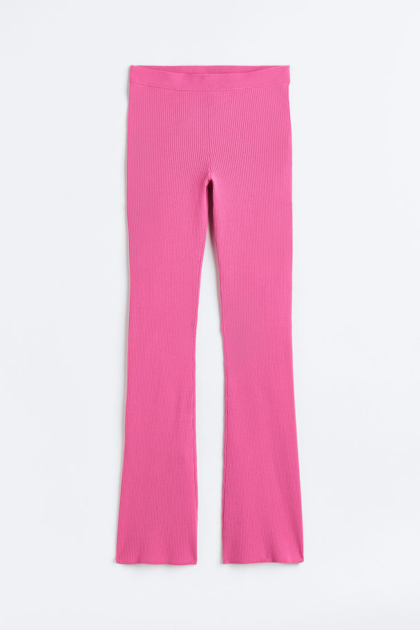 H&M Ribbed Flared Trousers Pink