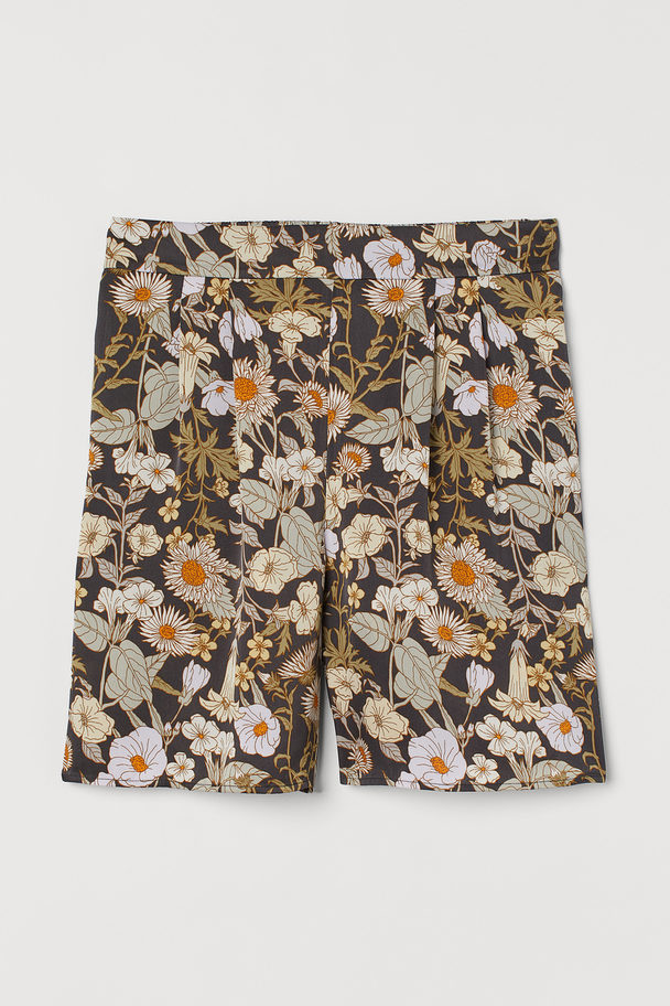 H&M Shorts Med Glans Sort/beige Blomstret