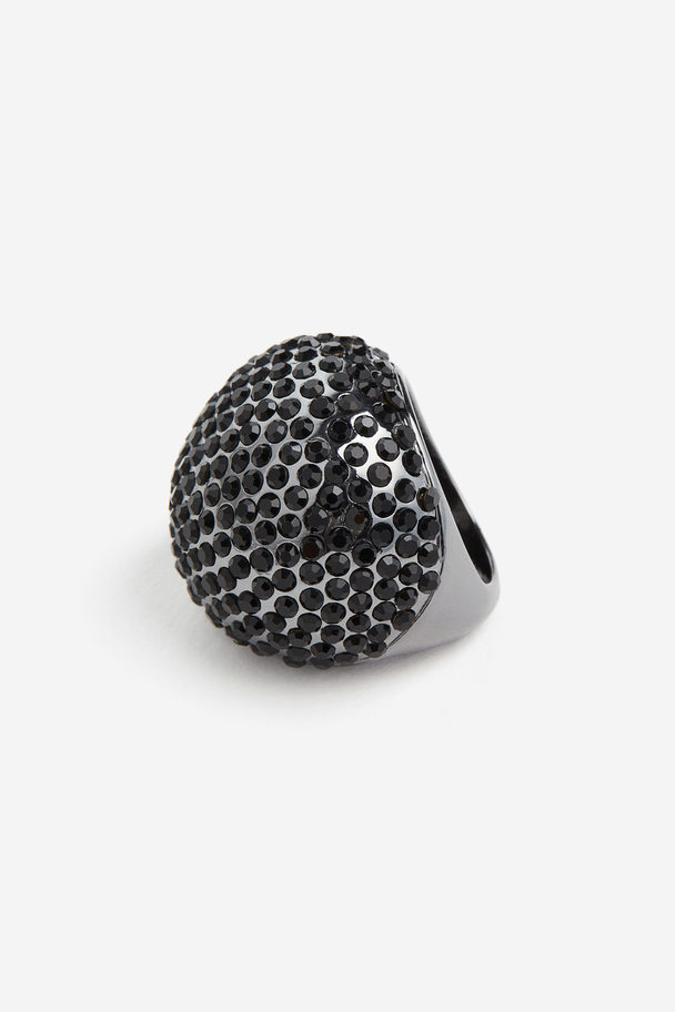 H&M Ring Met Stras Zwart/zilverkleurig