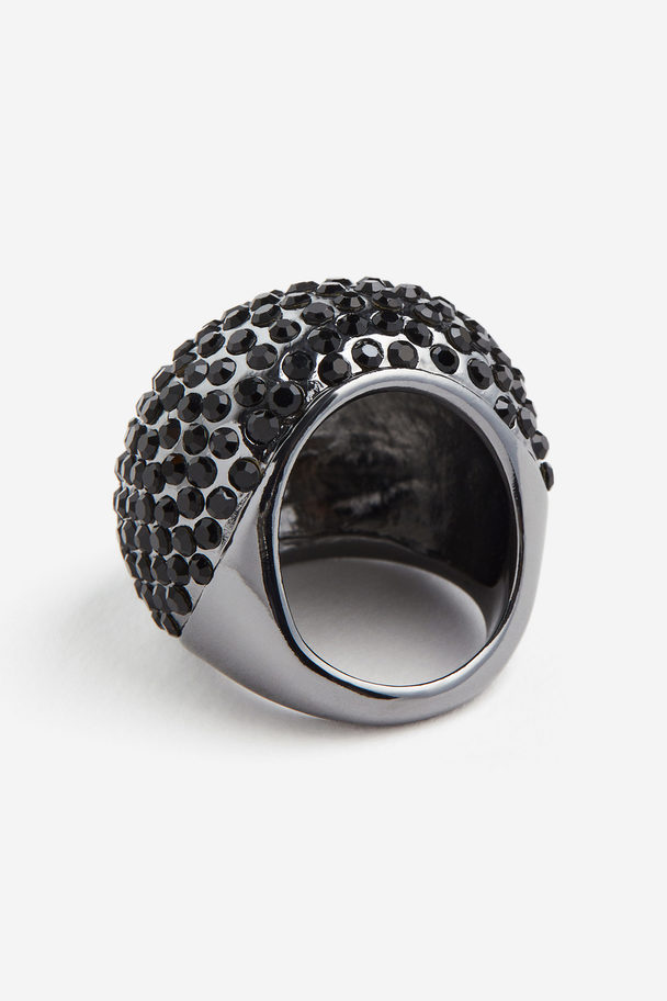H&M Rhinestone-decorated Ring Black/silver-coloured