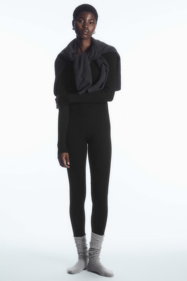 COS Merino Wool Henley Bodysuit Black