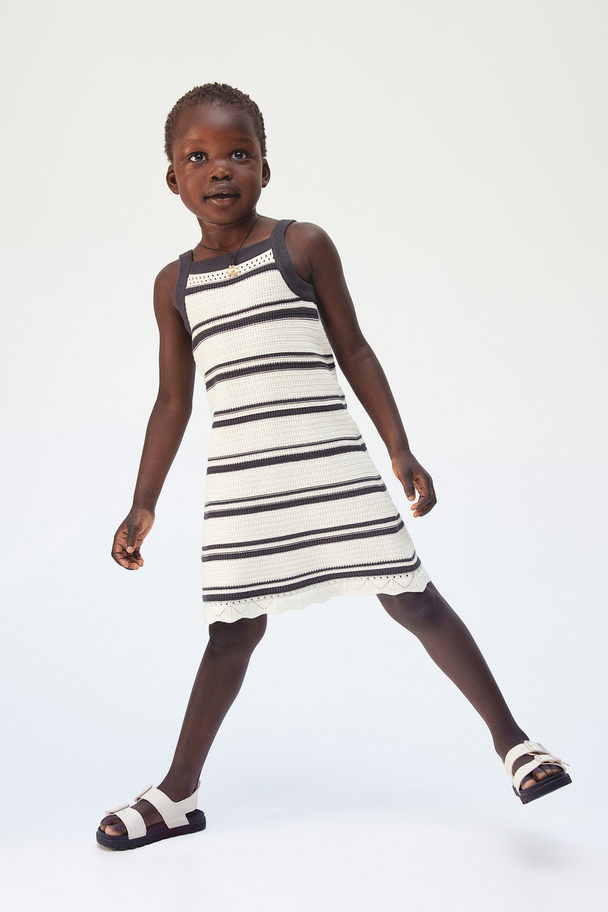 H&M Crochet-look Dress White/black Striped